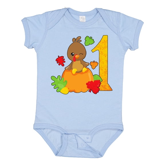 Inktastic First Birthday Turkey on Pumpkin Boys or Girls Baby Bodysuit
