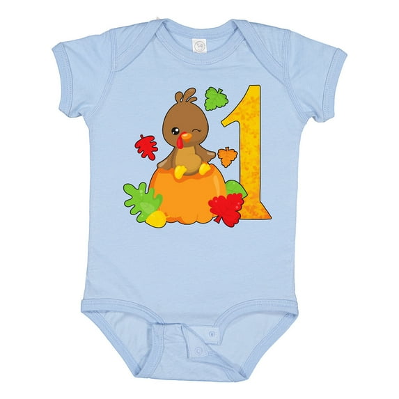 Inktastic First Birthday Turkey on Pumpkin Boys or Girls Baby Bodysuit