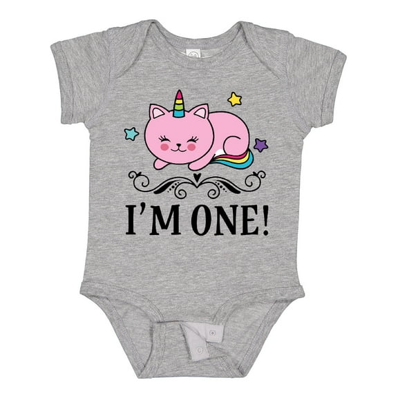 Inktastic First Birthday Unicorn Cat Girls Girls Baby Bodysuit