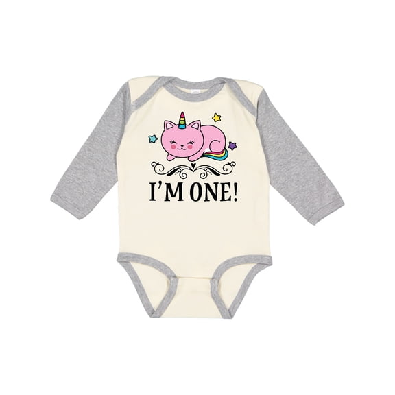 Inktastic First Birthday Unicorn Cat Girls Girls Long Sleeve Baby Bodysuit
