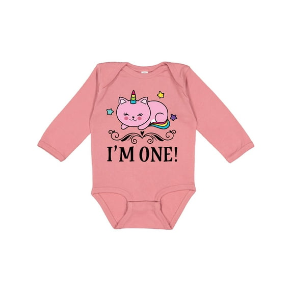 Inktastic First Birthday Unicorn Cat Girls Girls Long Sleeve Baby Bodysuit