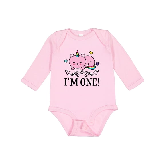 Inktastic First Birthday Unicorn Cat Girls Girls Long Sleeve Baby Bodysuit