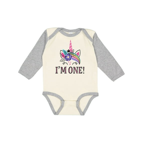 Inktastic First Birthday Unicorn for Girl Girls Long Sleeve Baby Bodysuit