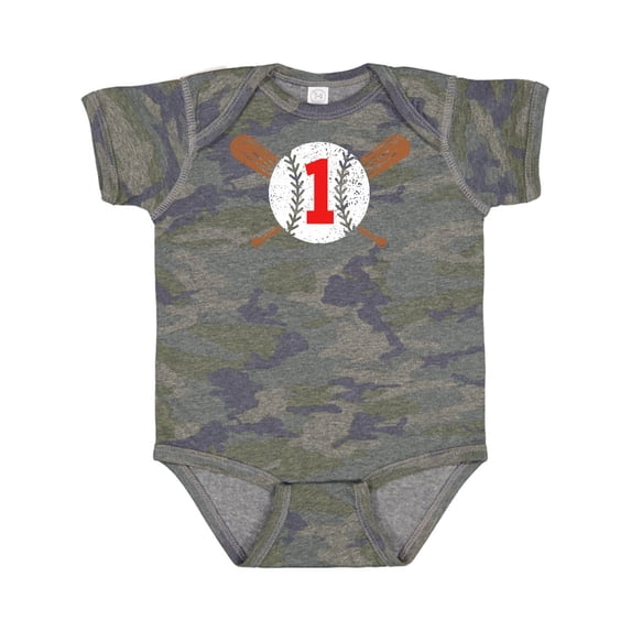Inktastic First Birthday Weathered Baseball Design with Bats Boys or Girls Baby Bodysuit