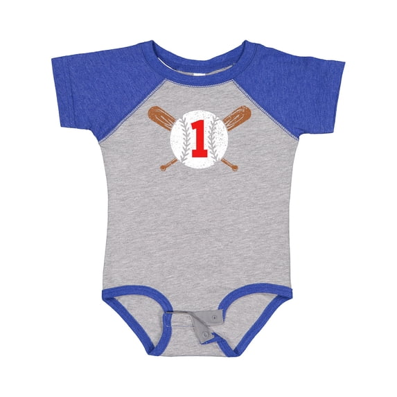 Inktastic First Birthday Weathered Baseball Design with Bats Boys or Girls Baby Bodysuit