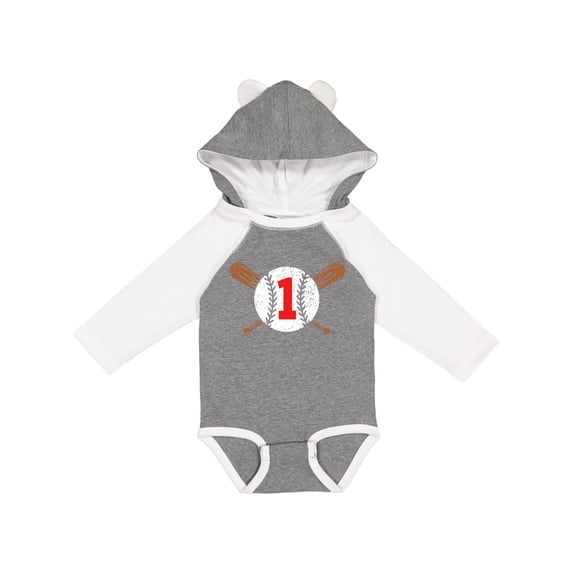 Inktastic First Birthday Weathered Baseball Design with Bats Boys or Girls Long Sleeve Baby Bodysuit