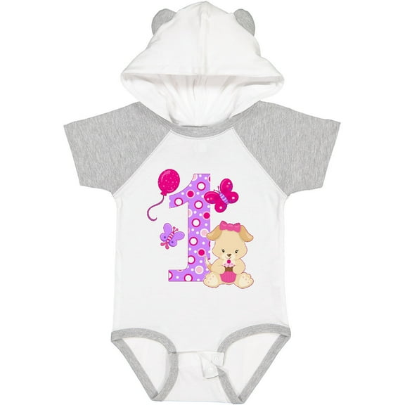 Inktastic First Birthday with Cute Puppy and Butterflies Boys or Girls Baby Bodysuit