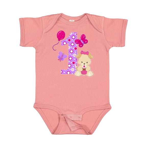 Inktastic First Birthday with Cute Puppy and Butterflies Boys or Girls Baby Bodysuit