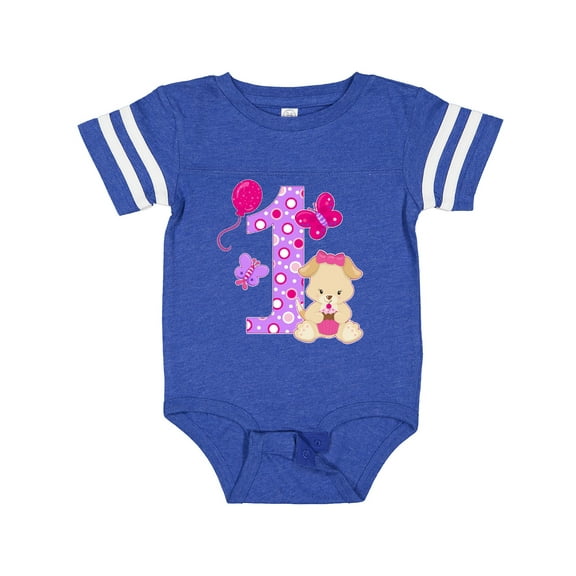 Inktastic First Birthday with Cute Puppy and Butterflies Boys or Girls Baby Bodysuit