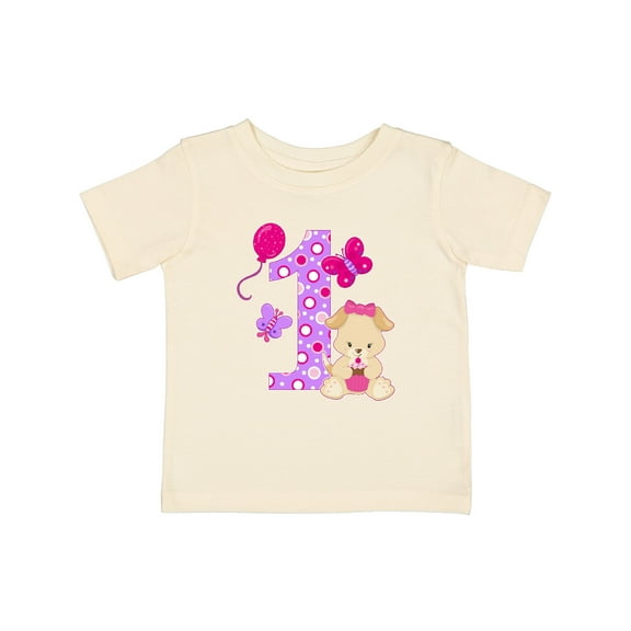 Inktastic First Birthday with Cute Puppy and Butterflies Boys or Girls Baby T-Shirt