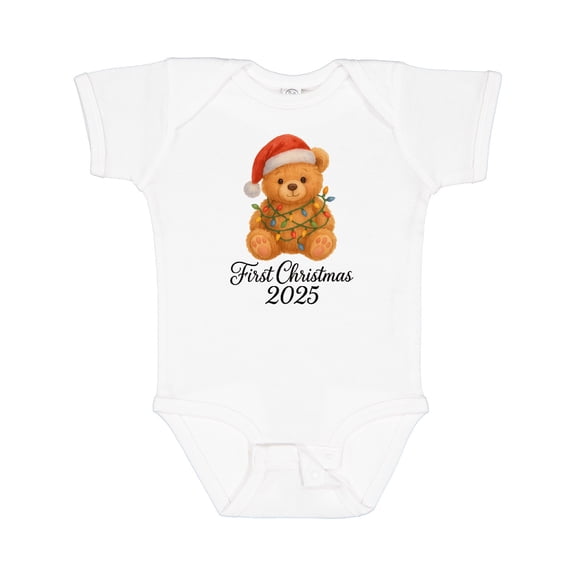 Inktastic First Christmas 2025 Teddy Bear Boys or Girls Baby Bodysuit