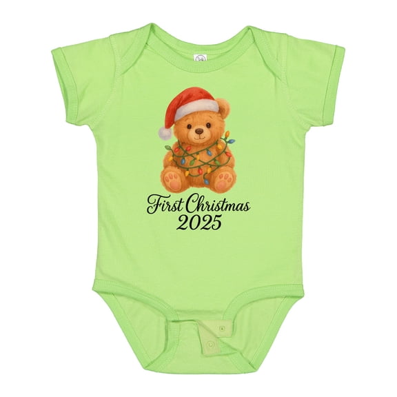 Inktastic First Christmas 2025 Teddy Bear Boys or Girls Baby Bodysuit