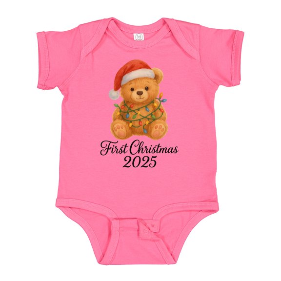 Inktastic First Christmas 2025 Teddy Bear Boys or Girls Baby Bodysuit