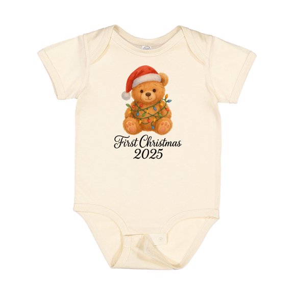 Inktastic First Christmas 2025 Teddy Bear Boys or Girls Baby Bodysuit