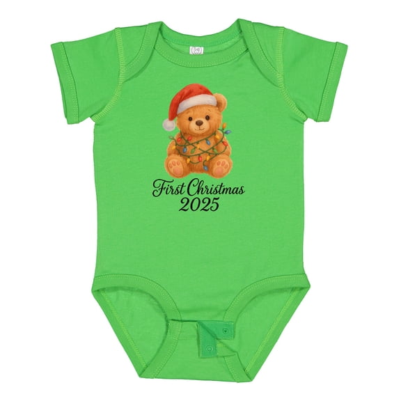 Inktastic First Christmas 2025 Teddy Bear Boys or Girls Baby Bodysuit