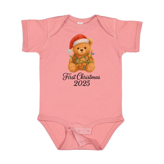 Inktastic First Christmas 2025 Teddy Bear Boys or Girls Baby Bodysuit