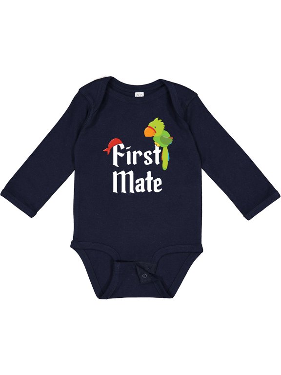 First Mate Pirate with Parrot and Bandanna Boys or Girls Long Sleeve Baby Bodysuit