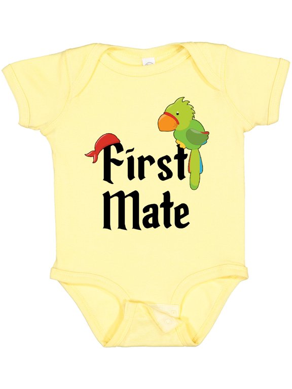 First Mate pirate with parrot and bandanna Boys or Girls Baby Bodysuit