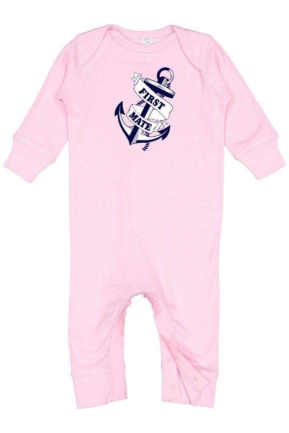 First Mate with Anchor and Banner Baby Romper Coveralls