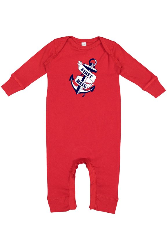 First Mate with Anchor and Banner Baby Romper Coveralls
