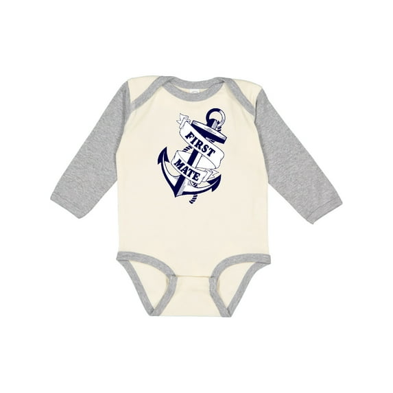 Inktastic First Mate with Anchor and Banner Boys or Girls Long Sleeve Baby Bodysuit