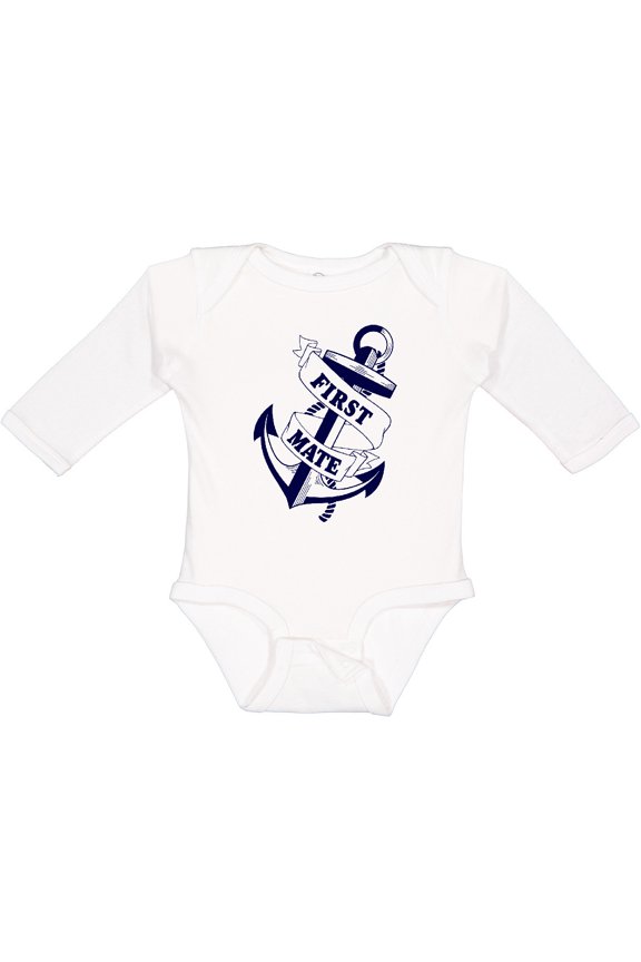 First Mate with Anchor and Banner Boys or Girls Long Sleeve Baby Bodysuit