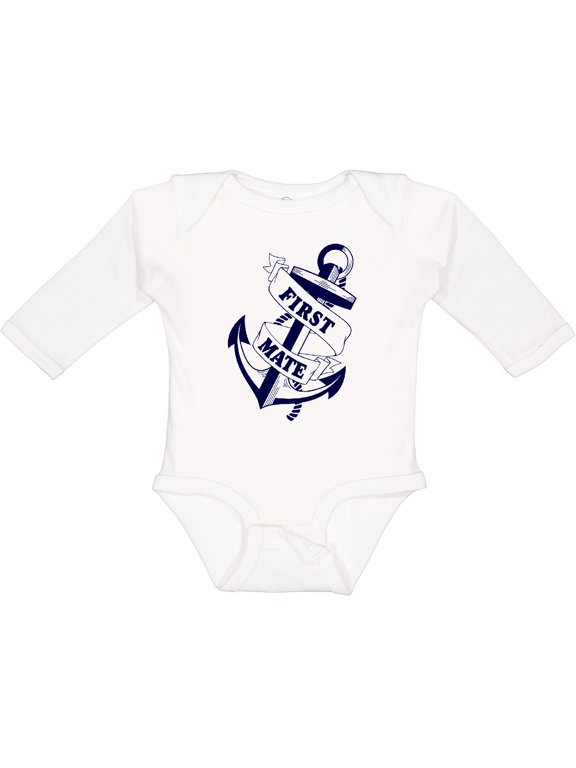 First Mate with Anchor and Banner Boys or Girls Long Sleeve Baby Bodysuit
