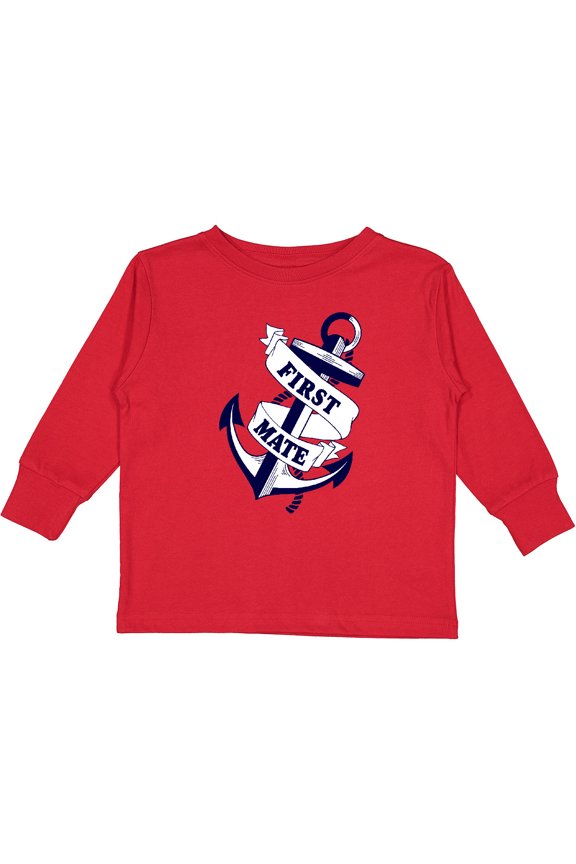 First Mate with Anchor and Banner Boys or Girls Long Sleeve Toddler T-Shirt