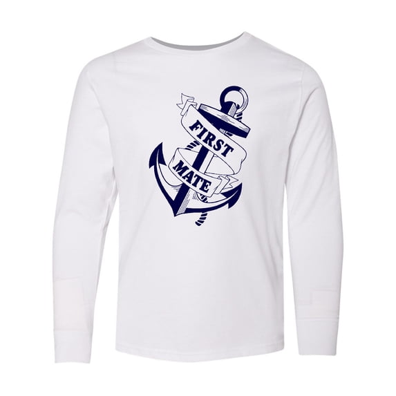 Inktastic First Mate with Anchor and Banner Long Sleeve Youth T-Shirt