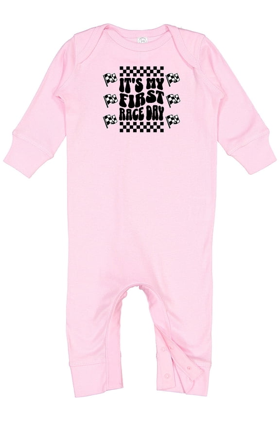 First Race Day Car Flags Auto Racing Baby Romper Coveralls