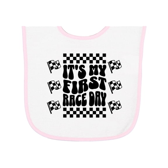 Inktastic First Race Day Car Flags Auto Racing Baby Terry Cloth Bib