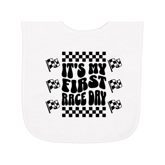 Inktastic First Race Day Car Flags Auto Racing Baby Terry Cloth Bib