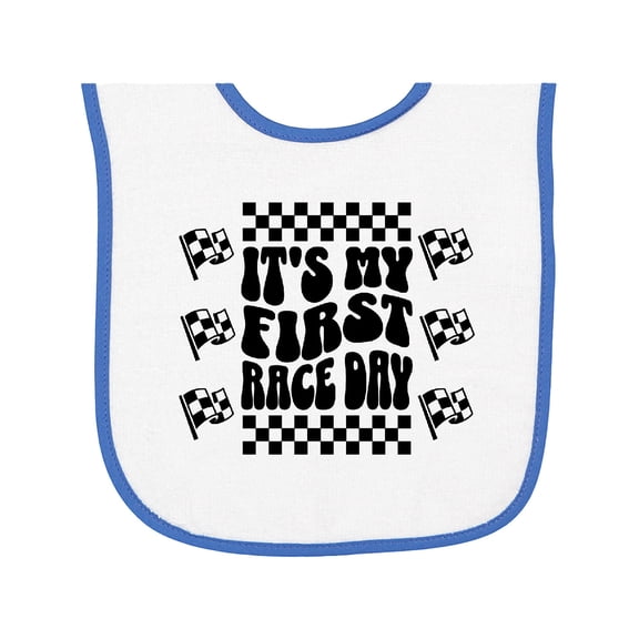 Inktastic First Race Day Car Flags Auto Racing Baby Terry Cloth Bib