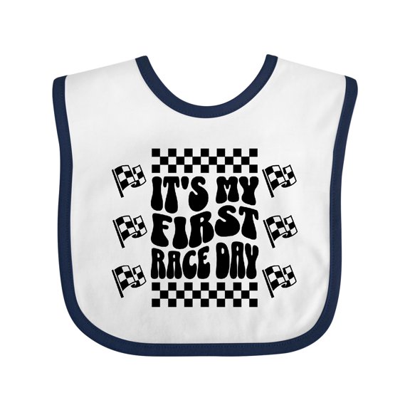 Inktastic First Race Day Car Flags Auto Racing Boys or Girls Baby Bib
