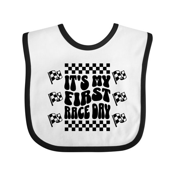 Inktastic First Race Day Car Flags Auto Racing Boys or Girls Baby Bib