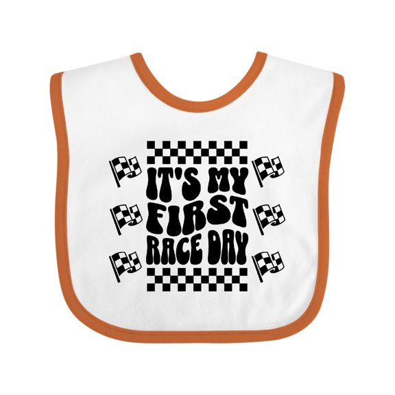 Inktastic First Race Day Car Flags Auto Racing Boys or Girls Baby Bib