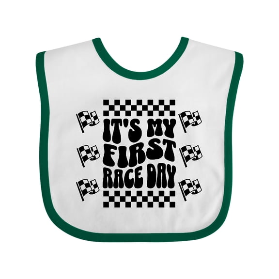 Inktastic First Race Day Car Flags Auto Racing Boys or Girls Baby Bib