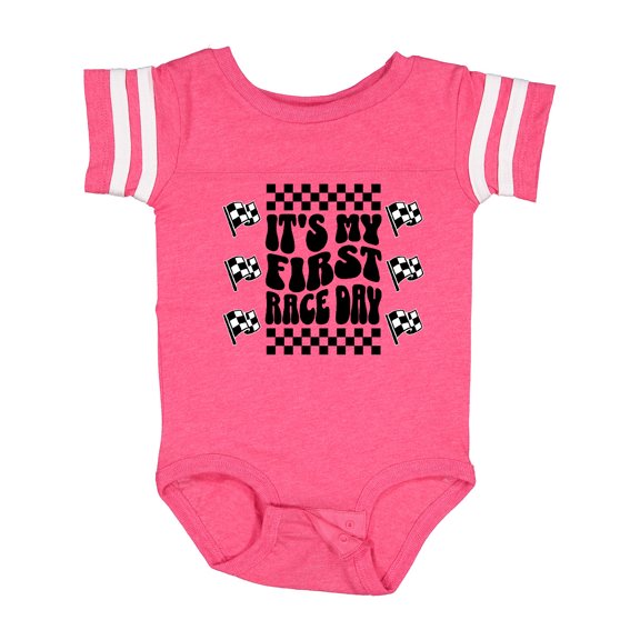 Inktastic First Race Day Car Flags Auto Racing Boys or Girls Baby Bodysuit