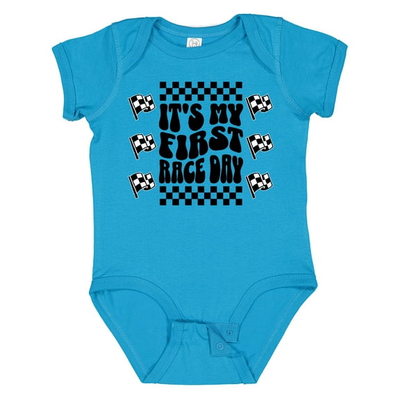 Inktastic First Race Day Car Flags Auto Racing Boys or Girls Baby Bodysuit