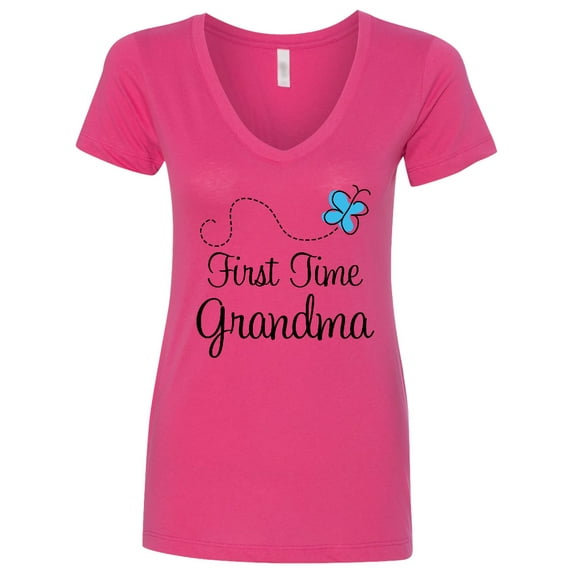 Inktastic First Time Grandma Butterfly Women's V-Neck T-Shirt