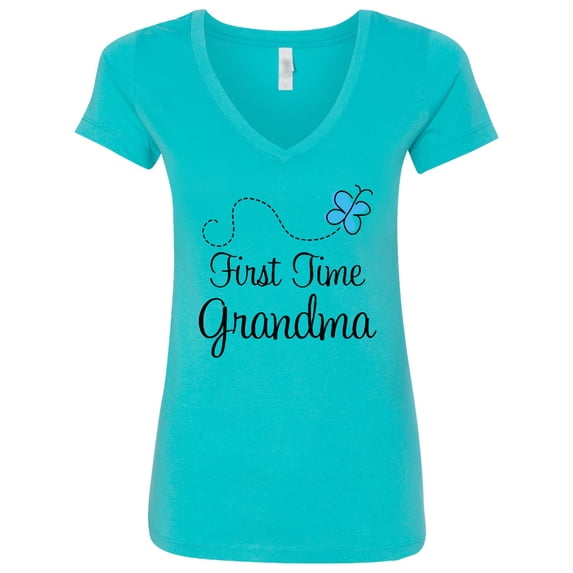 Inktastic First Time Grandma Butterfly Women's V-Neck T-Shirt