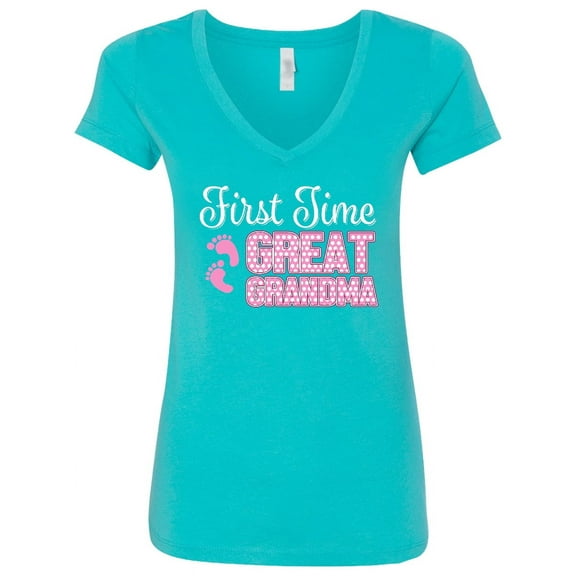 Inktastic First Time Great Grandma in White Women's V-Neck T-Shirt