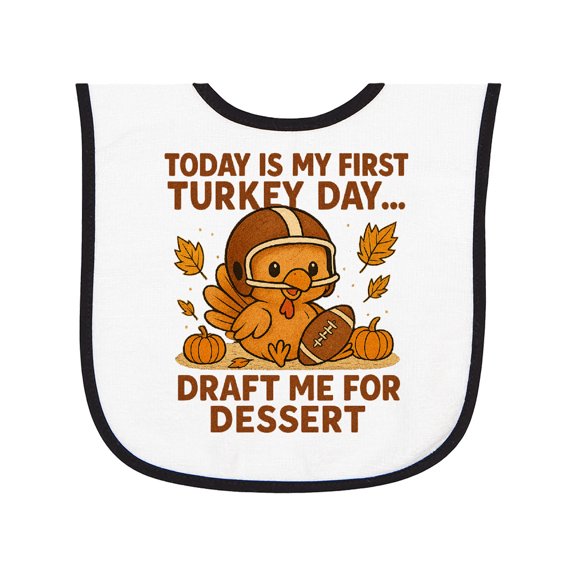 Inktastic First Turkey Day Football Thanksgiving Baby Baby Terry Cloth Bib