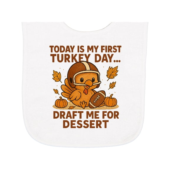 Inktastic First Turkey Day Football Thanksgiving Baby Baby Terry Cloth Bib