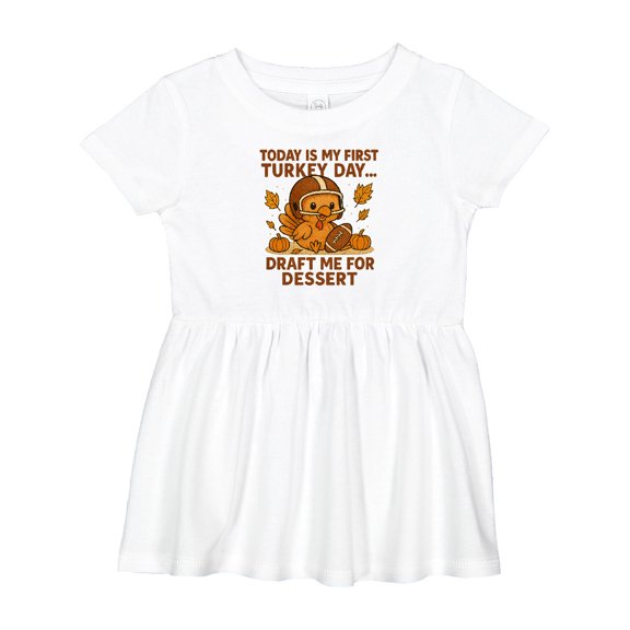 Inktastic First Turkey Day Football Thanksgiving Baby Girls Baby Dress