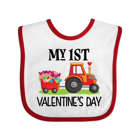 Inktastic First Valentines Day Tractor Hearts Boys Baby Bib