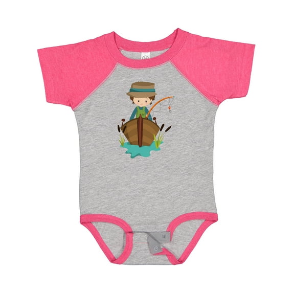 Inktastic Fishing Boy, Brown Hair, Fisherman, Fishing Rod Boys Baby Bodysuit