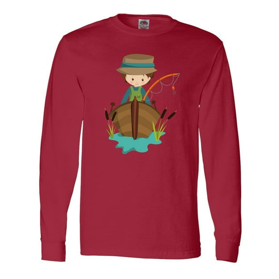 Inktastic Fishing Boy, Brown Hair, Fisherman, Fishing Rod Long Sleeve T-Shirt