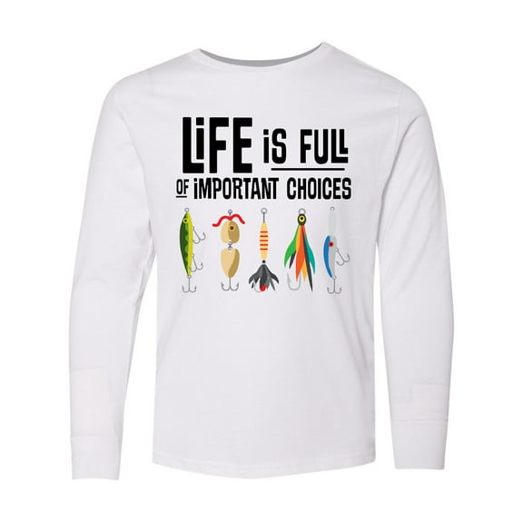 Inktastic Fishing Life is Full of Important Choices Long Sleeve Youth T-Shirt