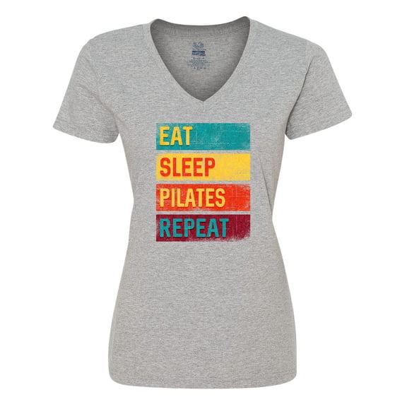 Inktastic Fitness Eat Sleep Pilates Repeat Women's V-Neck T-Shirt